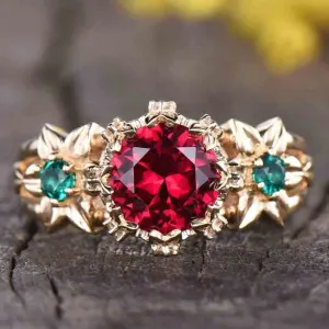 Unique Ruby And Emerald Engagement Ring Vintage Flower