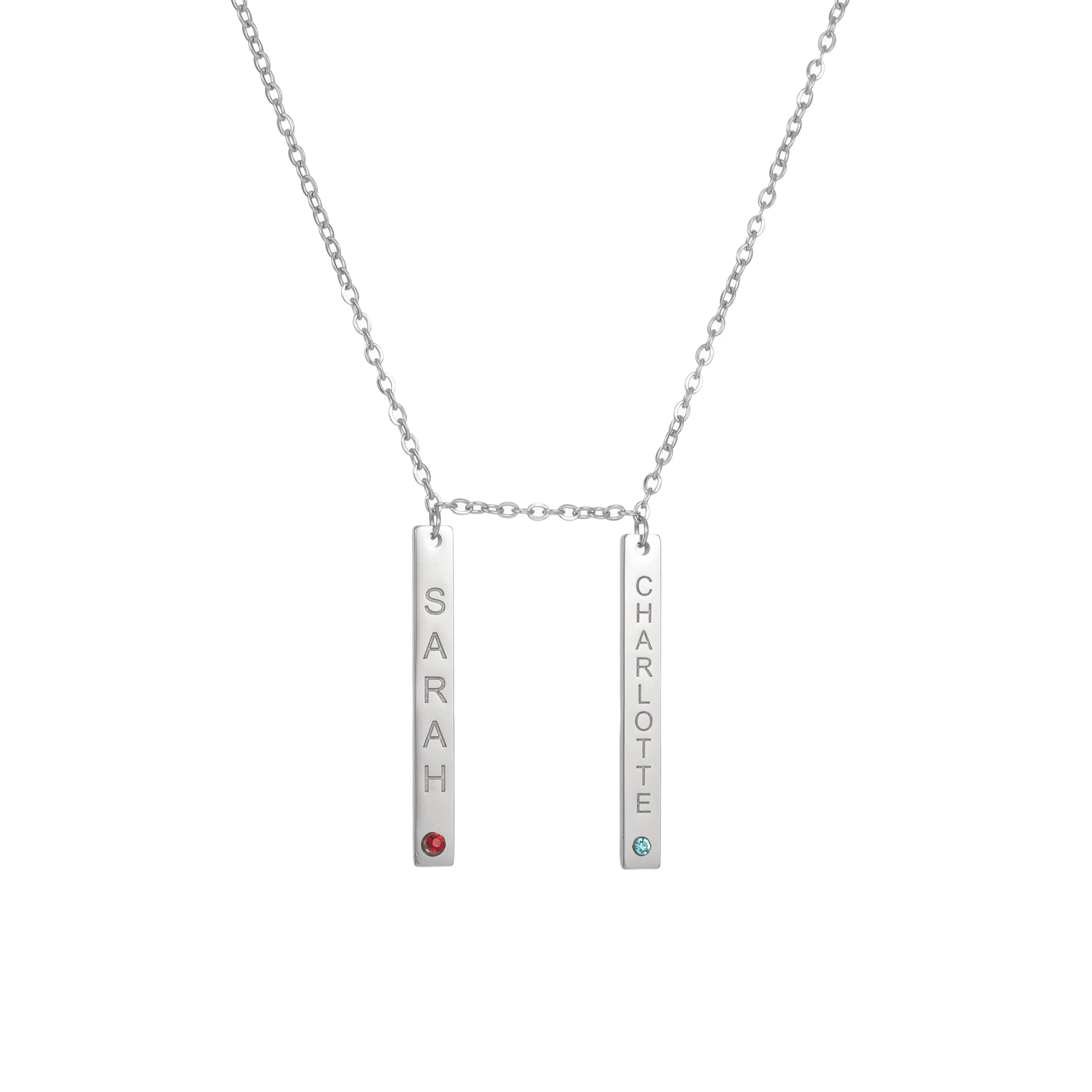 Vertical Bar Birthstone Pendant Necklace