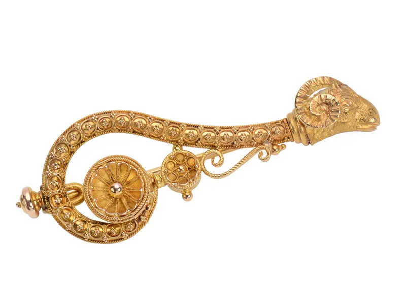 Victorian Ram’s Head Etruscan Revival Brooch