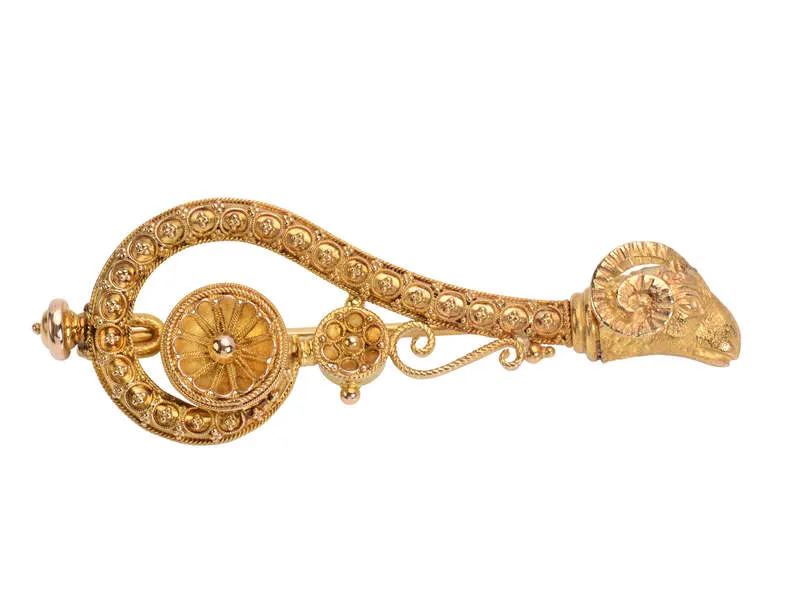 Victorian Ram’s Head Etruscan Revival Brooch