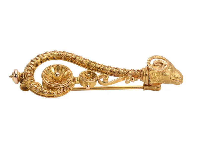 Victorian Ram’s Head Etruscan Revival Brooch