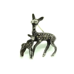 Vintage 1930s Marcasite Bambi Deer Silver Brooch