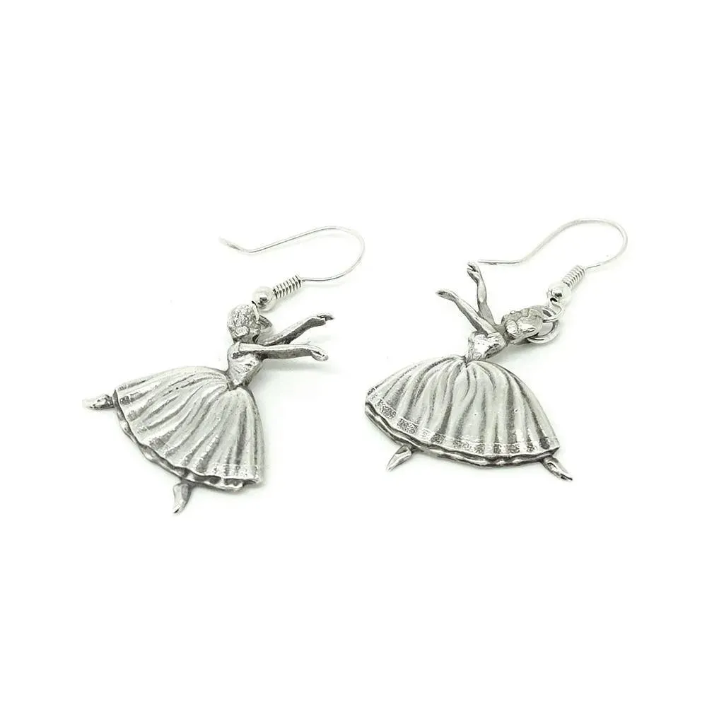 Vintage 1940s Ballerina Silver Drop Earrings