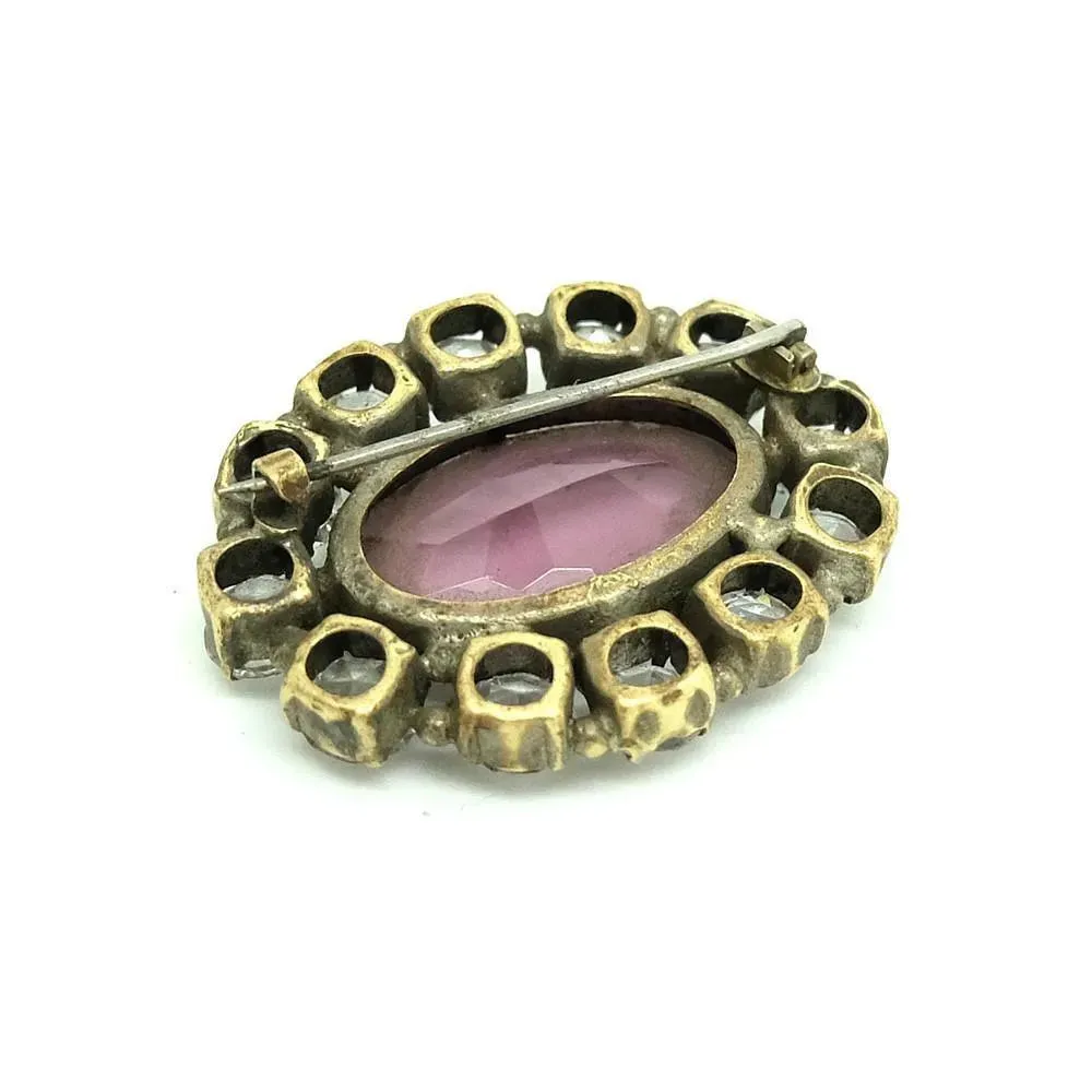 Vintage 1950's Amethyst Glass Diamante Brooch