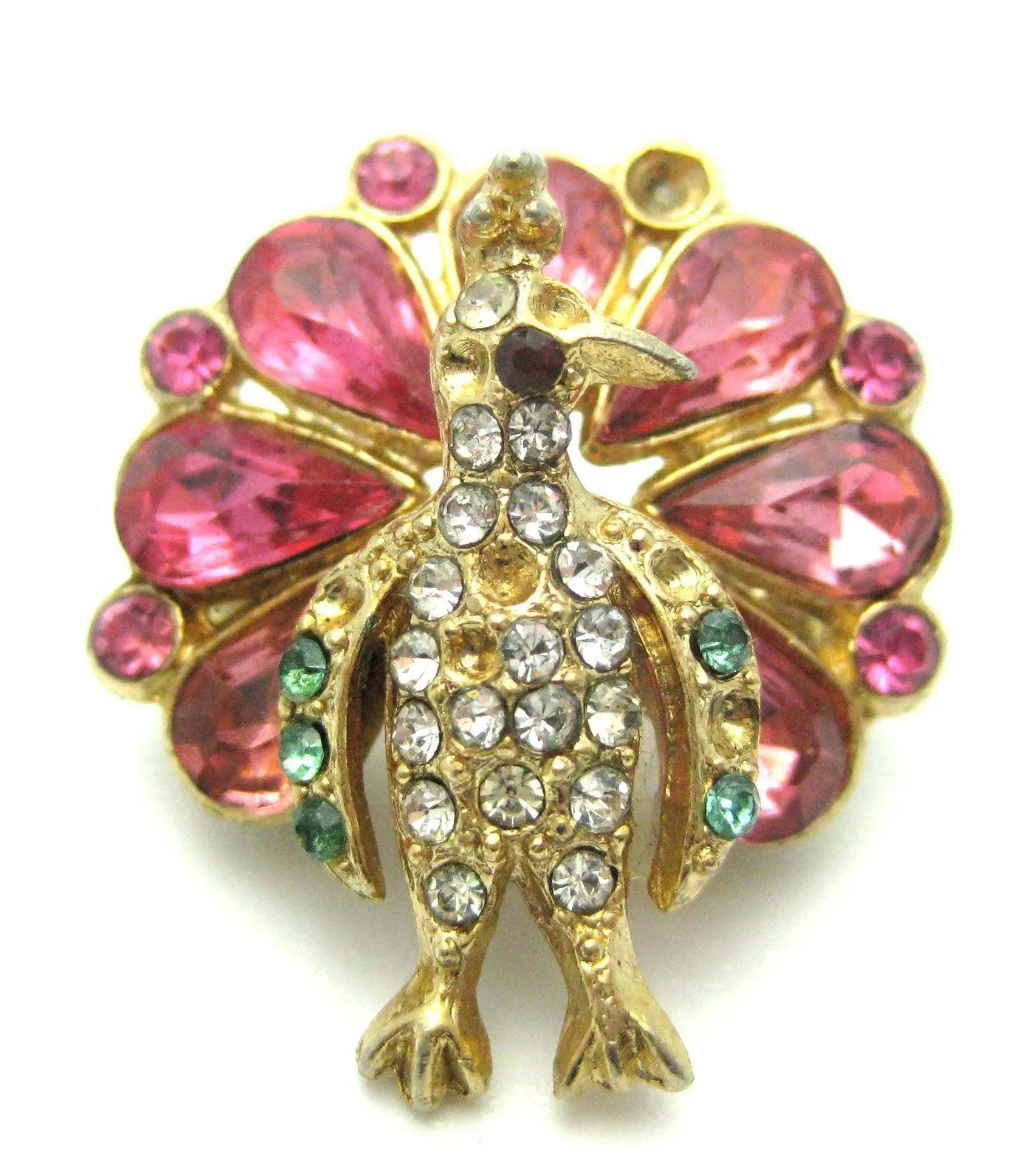 Vintage 1960s Pink Peacock Brooch