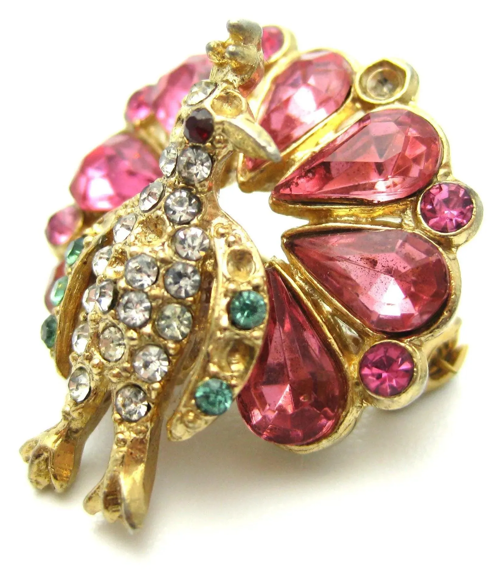 Vintage 1960s Pink Peacock Brooch