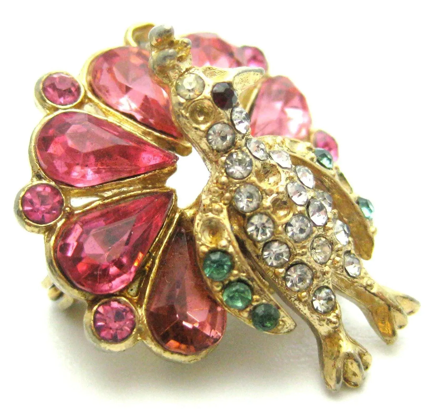 Vintage 1960s Pink Peacock Brooch