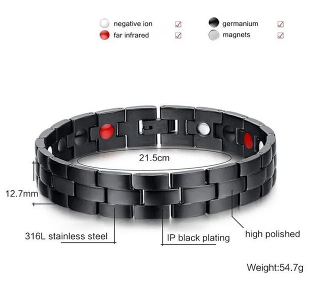 Vnox Black Men's Health Bracelets & Bangles Magnetic H Power Stainless Steel Charm Bracelet Jewelry for Man