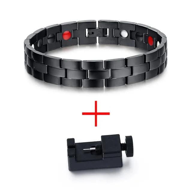 Vnox Black Men's Health Bracelets & Bangles Magnetic H Power Stainless Steel Charm Bracelet Jewelry for Man