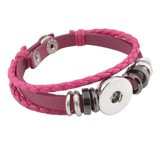 Wholesale Snap Button Bracelet&Bangles 6 color High quality PU leather Bracelets For Women 18mm Snap Button Jewelry ZE106