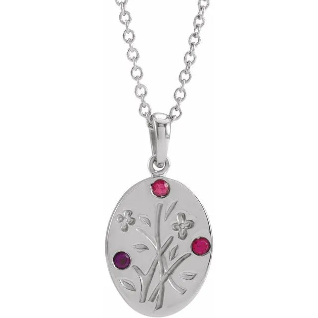 Wildflower Mother's Family Birthstone Oval Pendant or Necklace