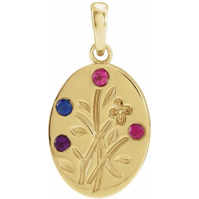 Wildflower Mother's Family Birthstone Oval Pendant or Necklace