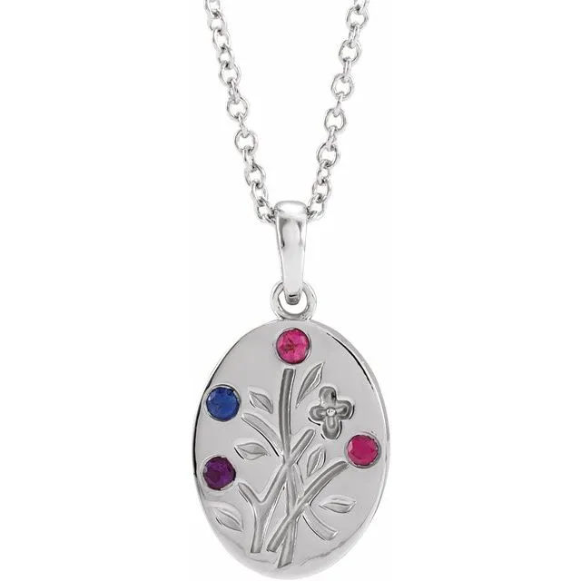 Wildflower Mother's Family Birthstone Oval Pendant or Necklace