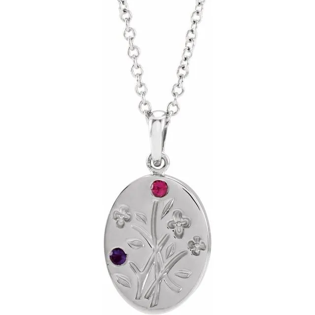 Wildflower Mother's Family Birthstone Oval Pendant or Necklace