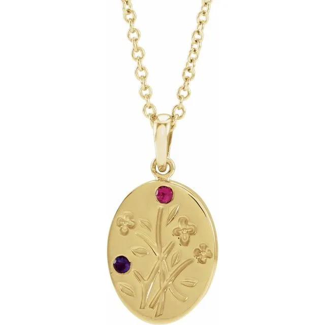 Wildflower Mother's Family Birthstone Oval Pendant or Necklace