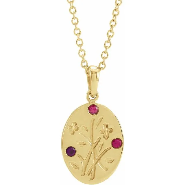 Wildflower Mother's Family Birthstone Oval Pendant or Necklace