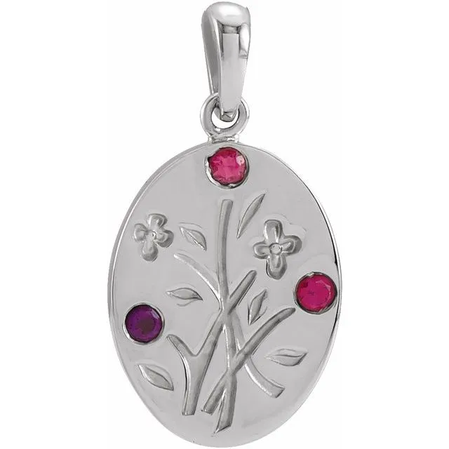 Wildflower Mother's Family Birthstone Oval Pendant or Necklace