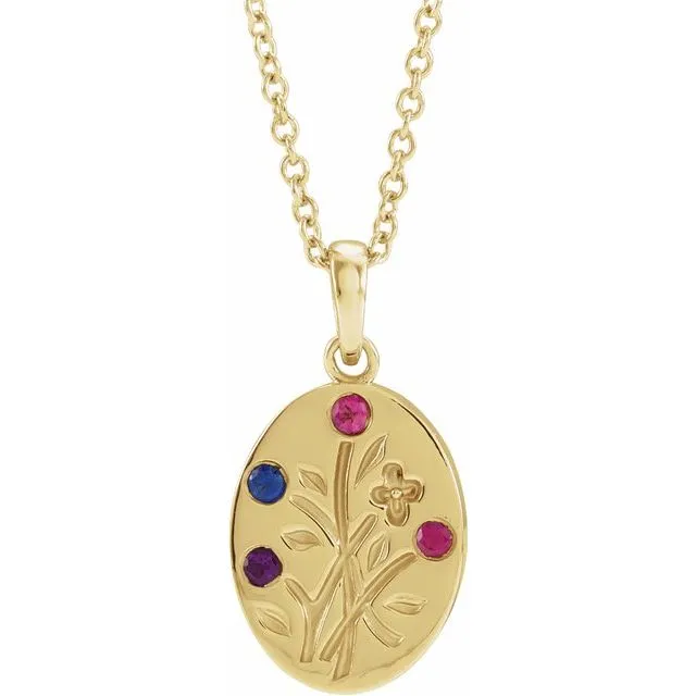 Wildflower Mother's Family Birthstone Oval Pendant or Necklace