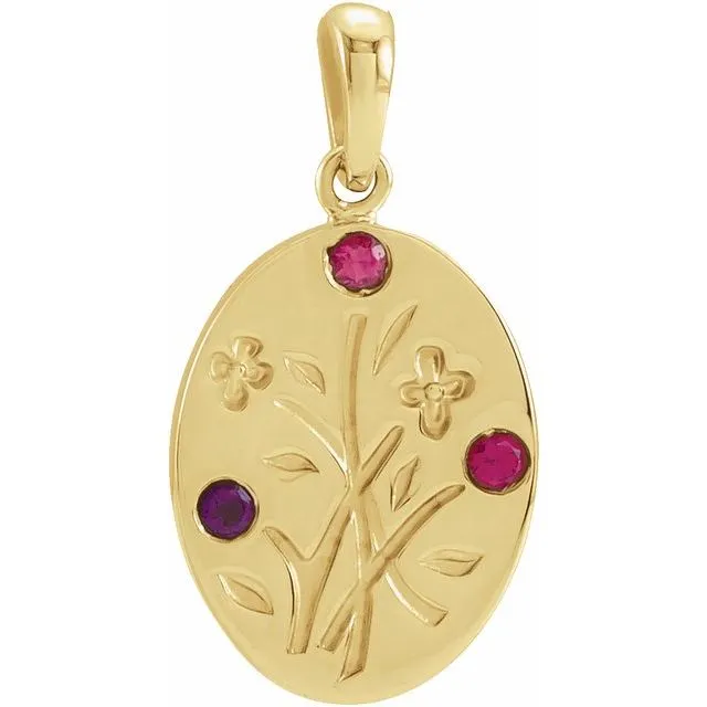 Wildflower Mother's Family Birthstone Oval Pendant or Necklace