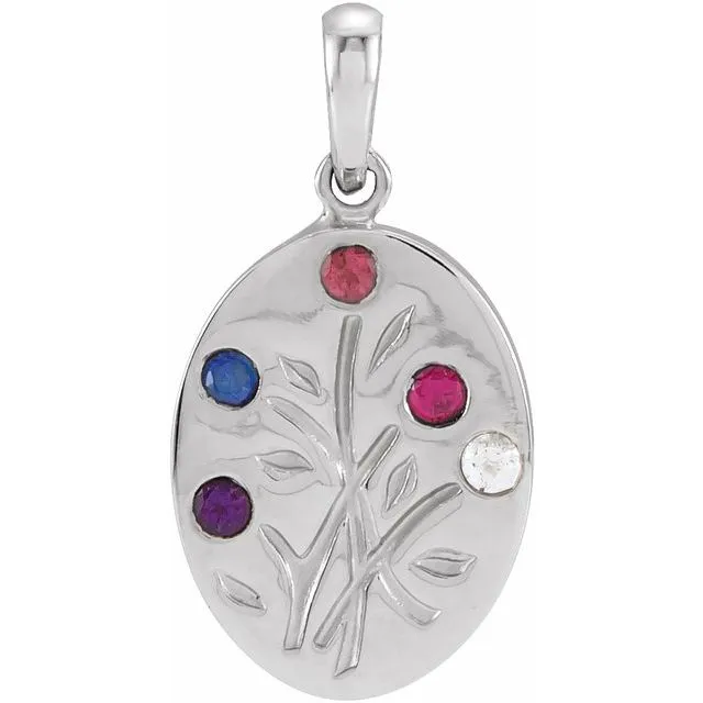 Wildflower Mother's Family Birthstone Oval Pendant or Necklace