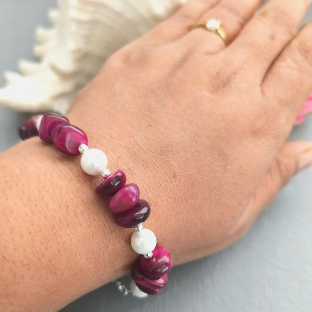 Wine Red and White Pearl Bracelet