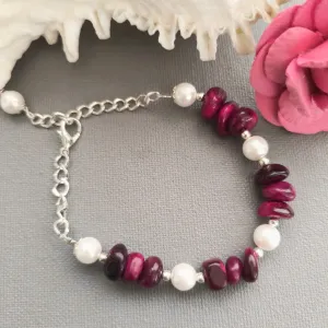 Wine Red and White Pearl Bracelet