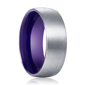 WISTERIA | Purple Ring, Silver Tungsten Ring, Brushed, Domed