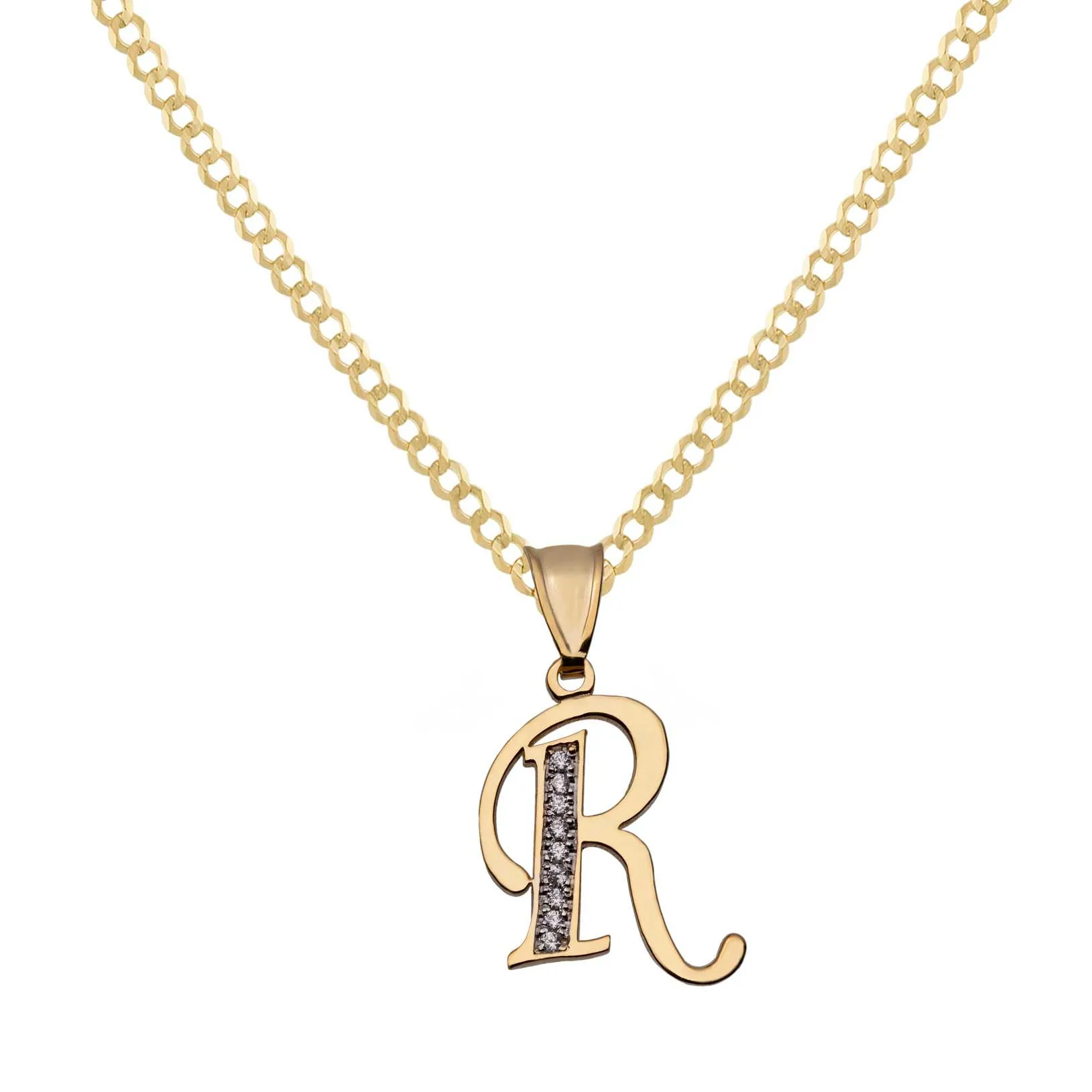 Women's Diamond Initial Name Plate Necklace 14K Gold - Style 155