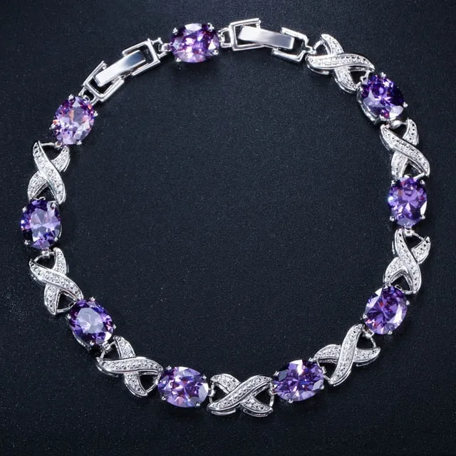 Zircons High Quality Silver Color Round Cubic Chain Bracelets