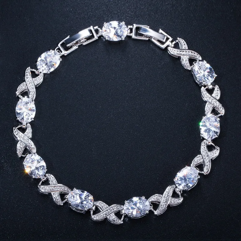 Zircons High Quality Silver Color Round Cubic Chain Bracelets