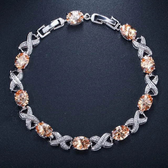 Zircons High Quality Silver Color Round Cubic Chain Bracelets