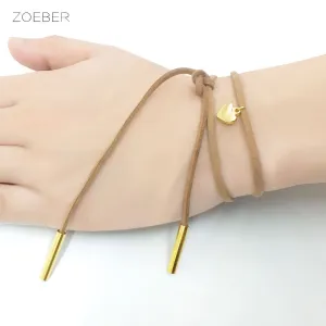 Zoeber fashion jewelry black bowknot heart Bracelets handmade metal colors brown leather geometry bracelets for women femme