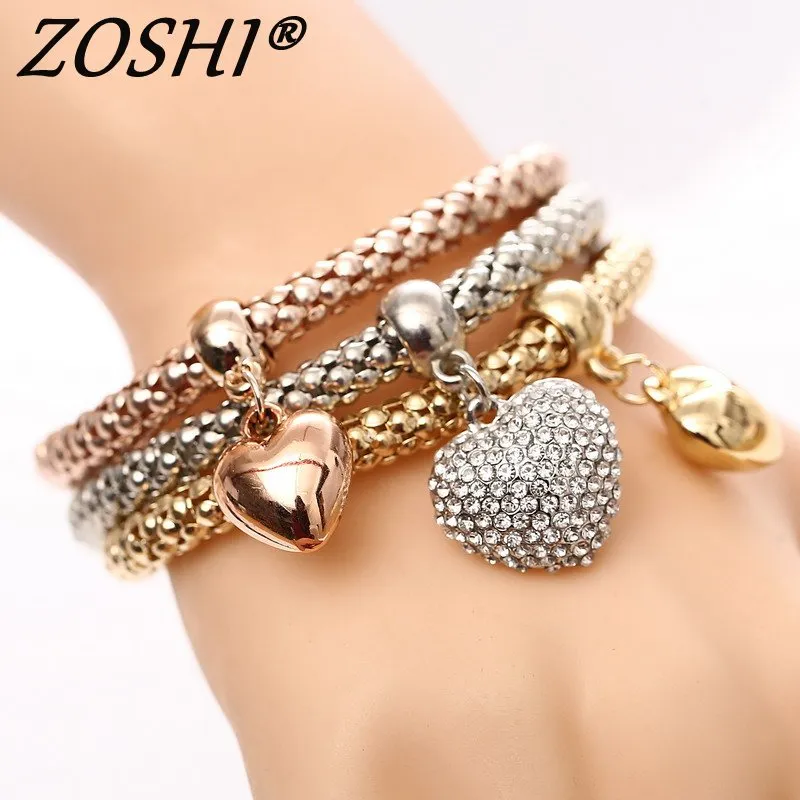 ZOSHI 2016 hot 3 PCS/Set Crystal Butterful Bracelet & Bangle Elastic Heart Bracelets For Women pulseira masculina