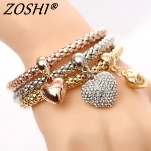 ZOSHI 2016 hot 3 PCS/Set Crystal Butterful Bracelet & Bangle Elastic Heart Bracelets For Women pulseira masculina